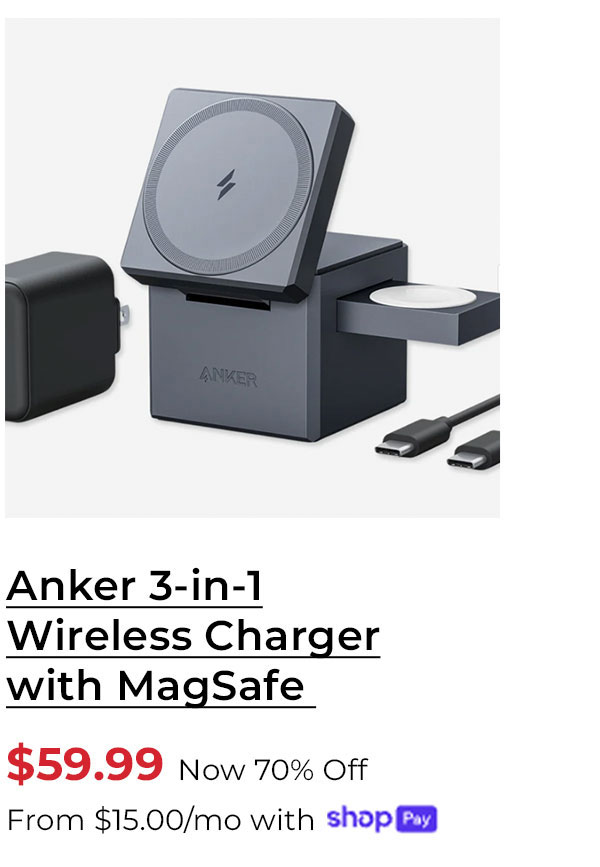 Anker 3-in-1 Wireless Charger with MagSafe for iPhone, Apple Watch, and AirPods
