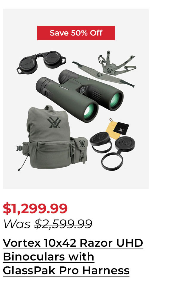 Vortex 10x42 Razor UHD Binoculars with GlassPak Pro Harness