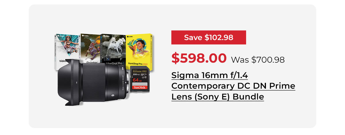 Sigma 16mm f/1.4 Contemporary DC DN Prime Lens (Sony E) Bundle