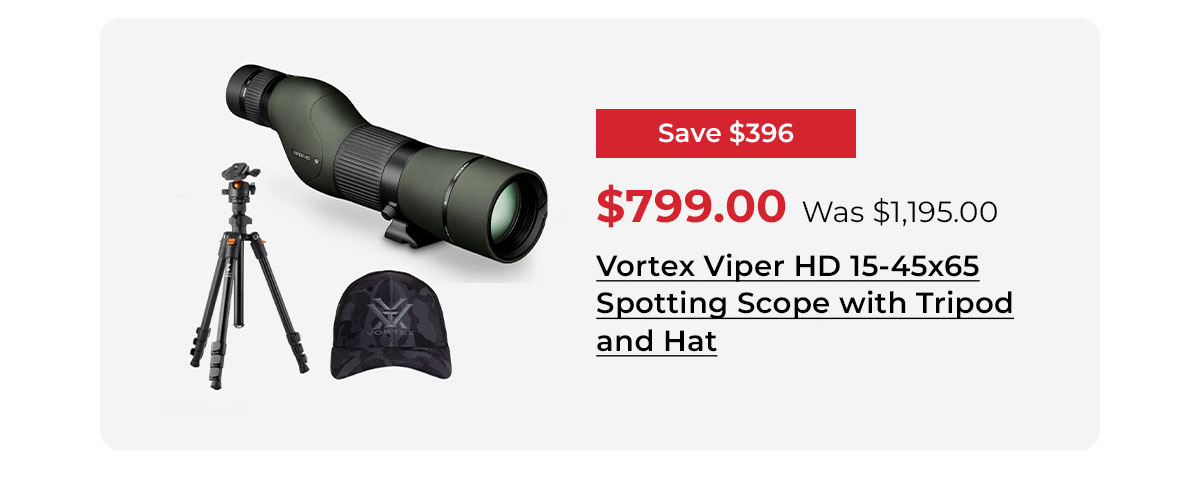 Vortex Viper HD 15-45x65 Spotting Scope (Straight) with Tripod and Hat