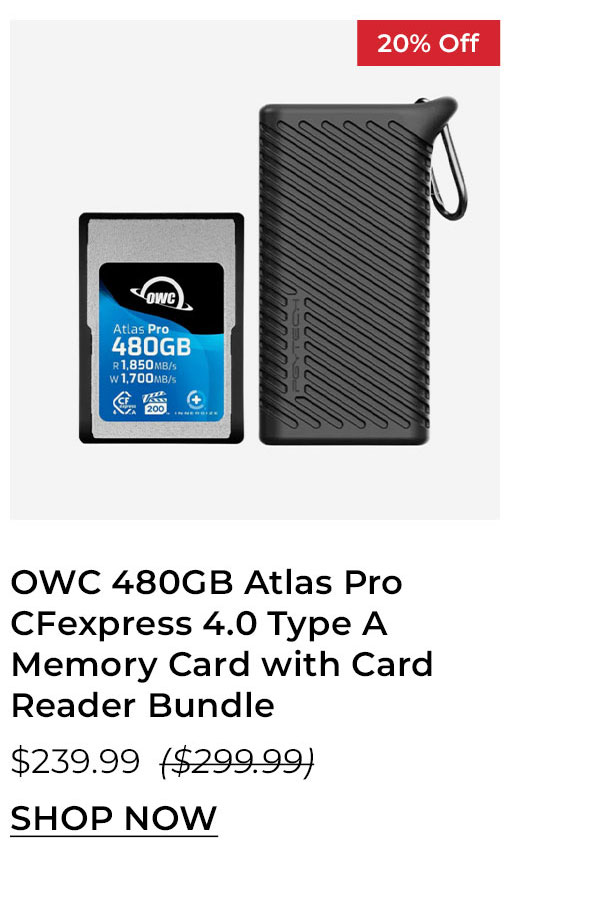 OWC 480GB Atlas Pro CFexpress 4.0 Type A Memory Card with Card Reader Bundle