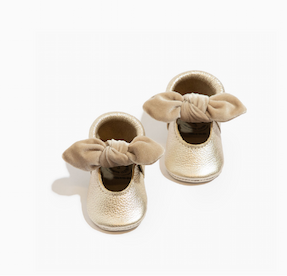 Champagne Velvet Knotted Bow Baby Shoe
