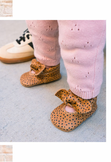 Almond Speckles Knotted Bow Baby Shoe