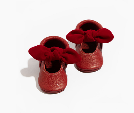 Red Velvet Knotted Bow Baby Shoes