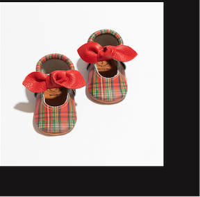 Holly Tartan Knotted Bow Baby Shoe