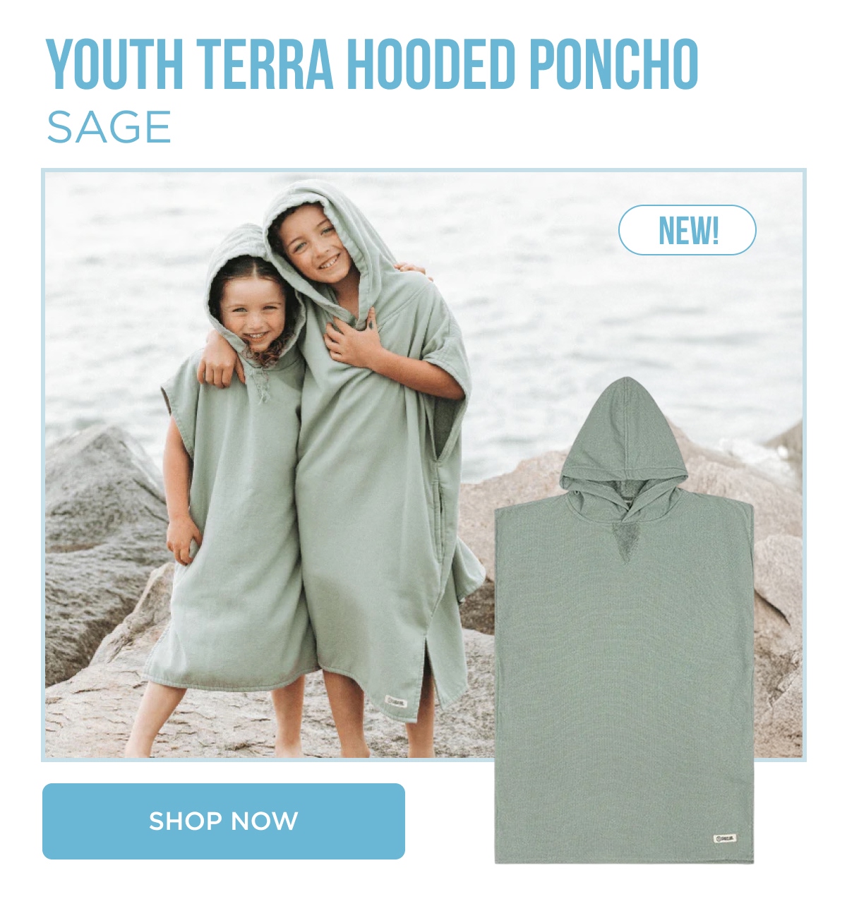 YOUTH TERRA HOODED PONCHO SAGE NEW!  [SHOP NOW]
