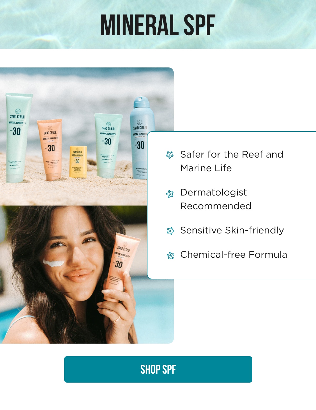 MINERAL SPF Safer for the Reef and Marine Life Dermatologist Recommended Sensitive Skin-friendly Chemical-free Formula [SHOP SPF]