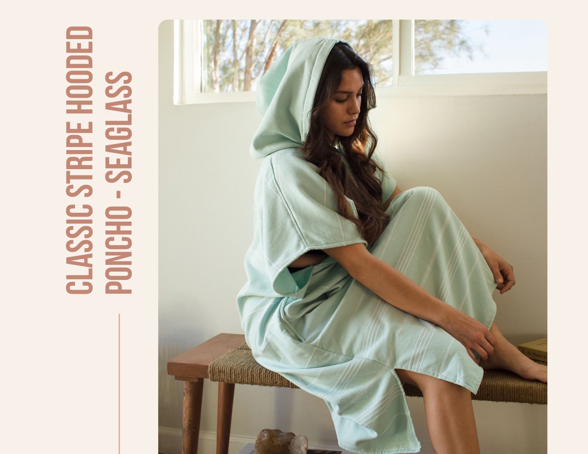 CLASSIC STRIPE HOODED PONCHO - SEAGLASS 25% OFF