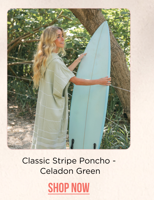 Classic Stripe Hooded Poncho - Celadon Green | Shop Now