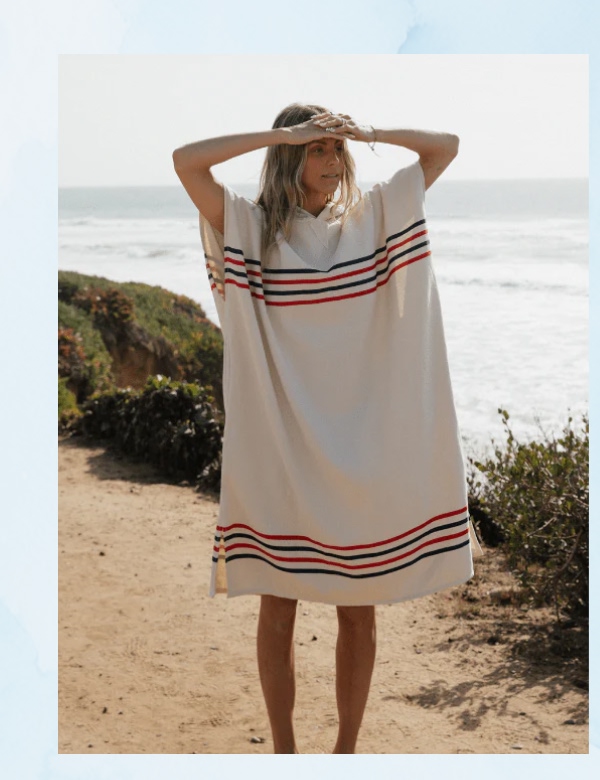 Border Classic Stripe Poncho - Red / Navy