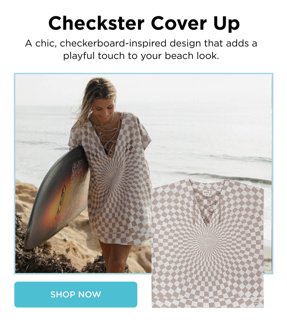 Checkster Cover Up | A chic, checkerboard-inspired design that adds a playful touch to your beach look. [SHOP NOW]