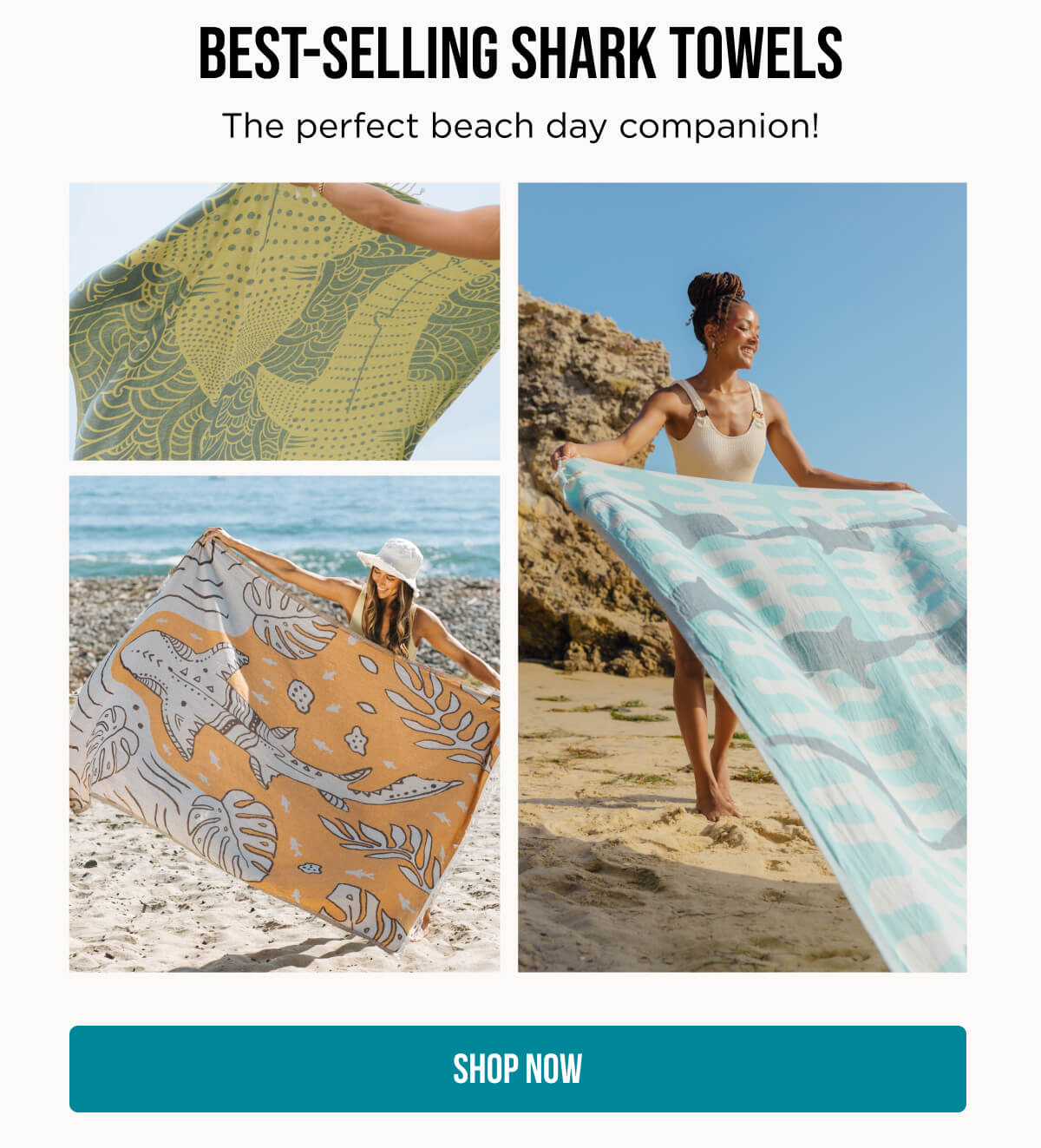Best-selling Shark Towels; The perfect beach day companion