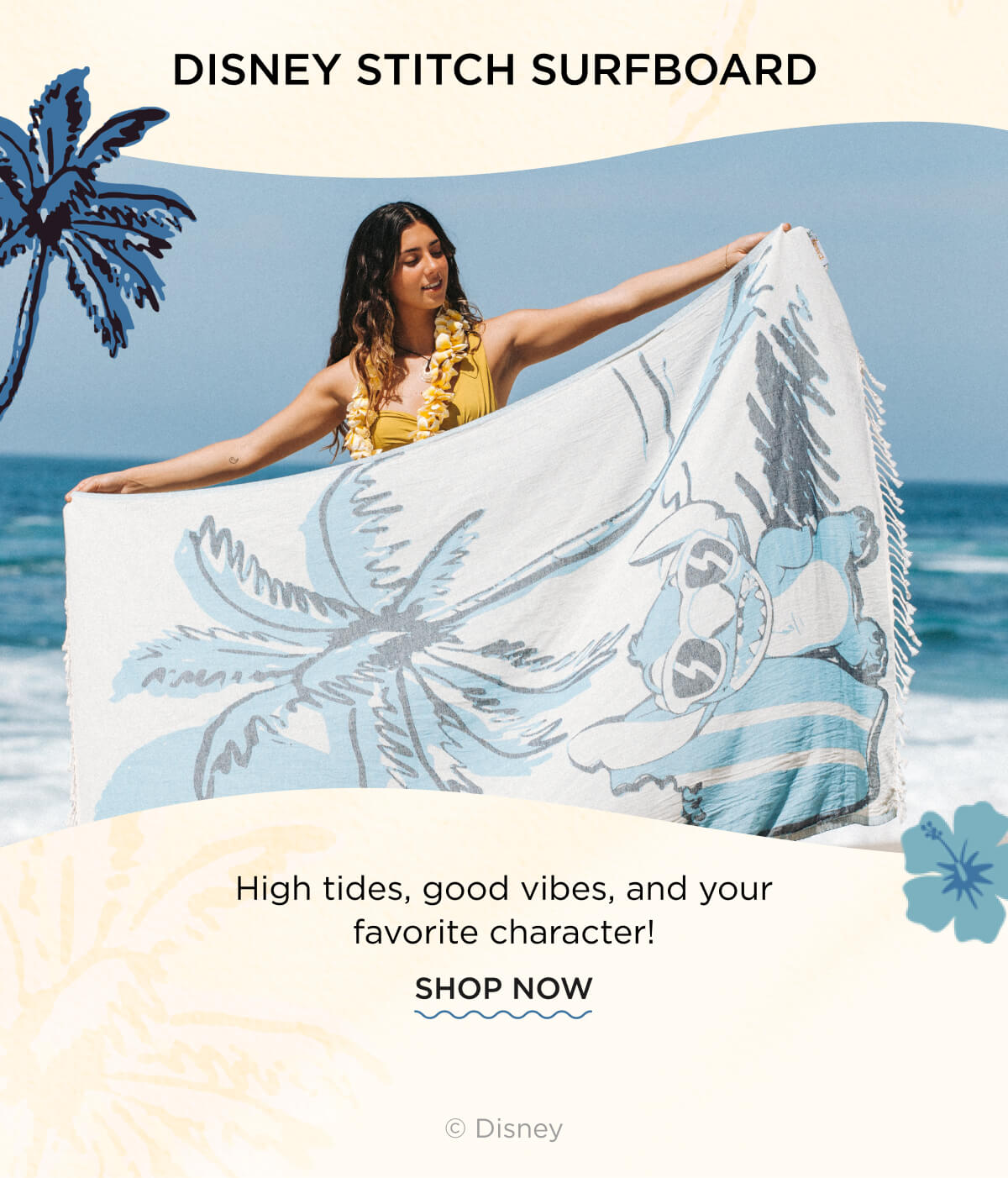 Disney Stitch Surfboard; High tides, good vibes, and your favorite character!