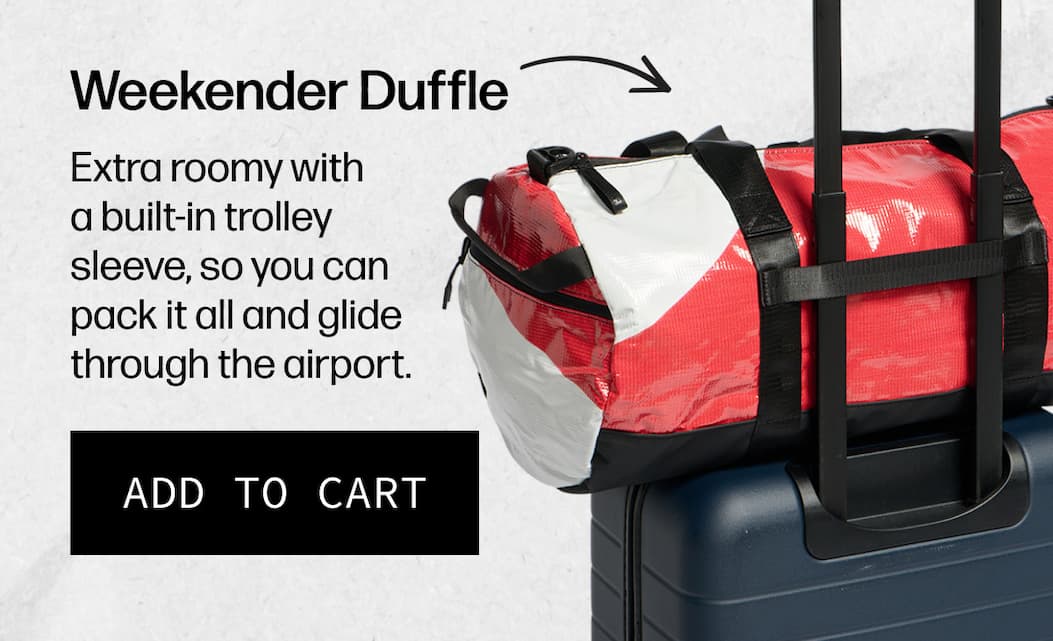 Weekender Duffle Extra roomy with a built-in trolley sleeve, so you can pack it all and glide through the airport. | [ADD TO CART]