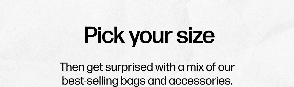 Pick your size - Then get surprised with a mix of our best-selling bags and accessories.