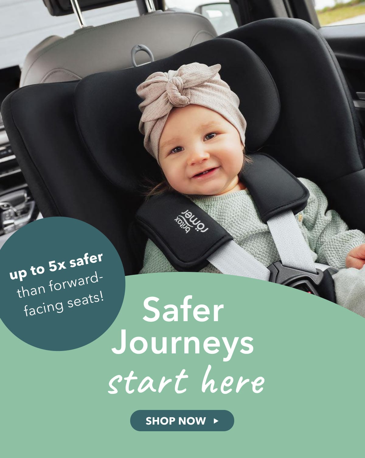 Safer journeys start here - up to 5x safer than forward-facing seats!