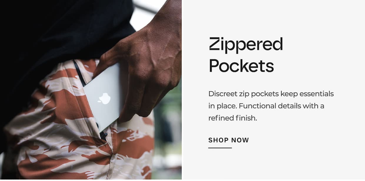 Discreet zip pockets keep essentials in place. Functional details with a refined finish.