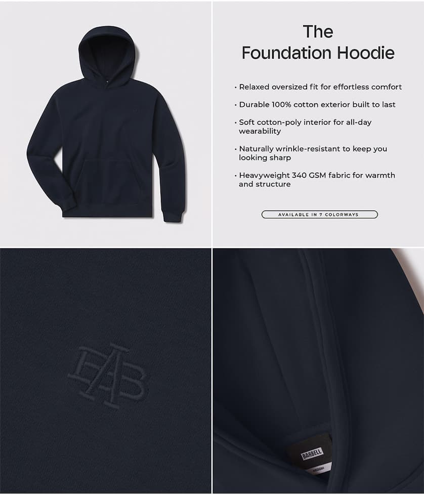 The Foundation Hoodie Our latest addition to the hoodie collection, designed to be your everyday essential. At a substantial 340 GSM, it delivers durable warmth that keeps pace with whatever your day demands.
