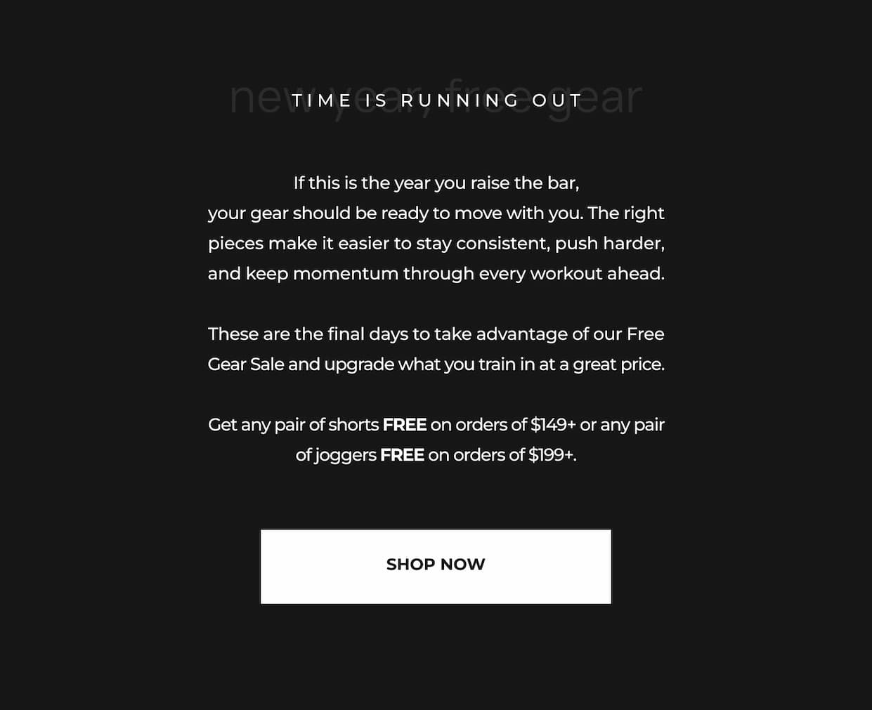 Get any short for free with orders of $149+ or any pair of joggers free with orders $199+.