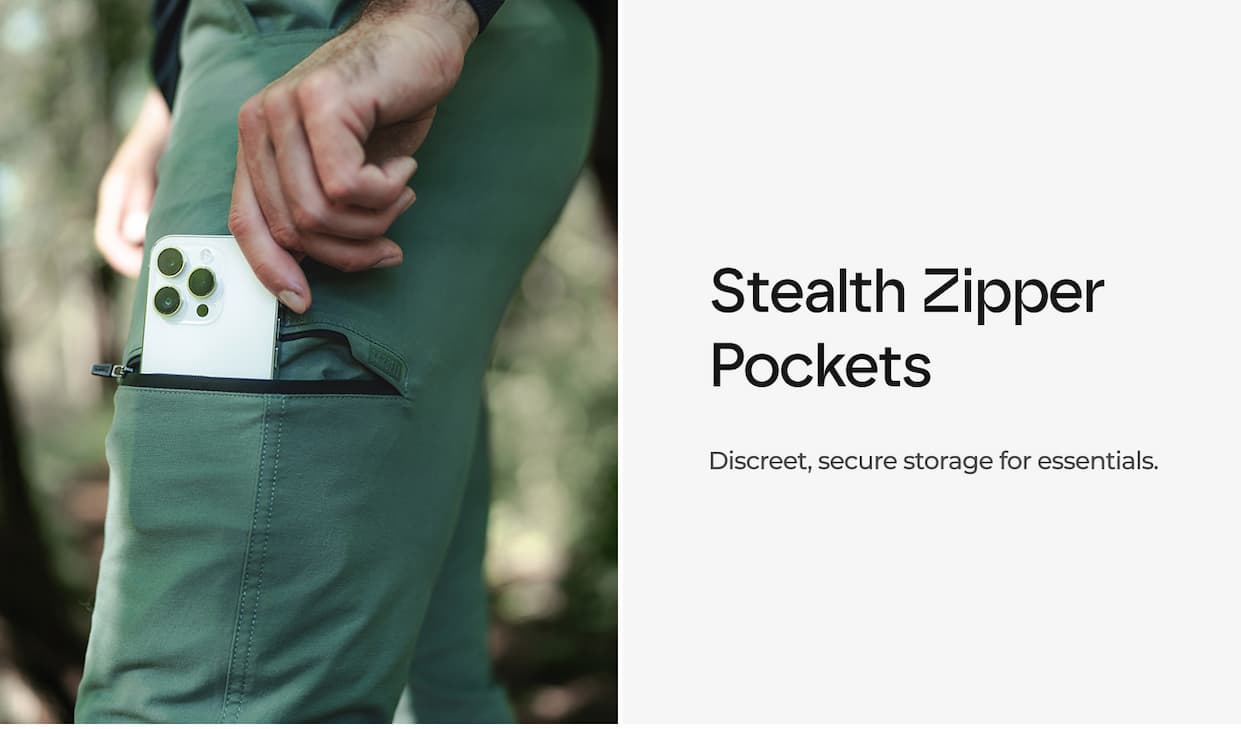 Stealth Zipper Pockets Discreet, secure storage for essentials.