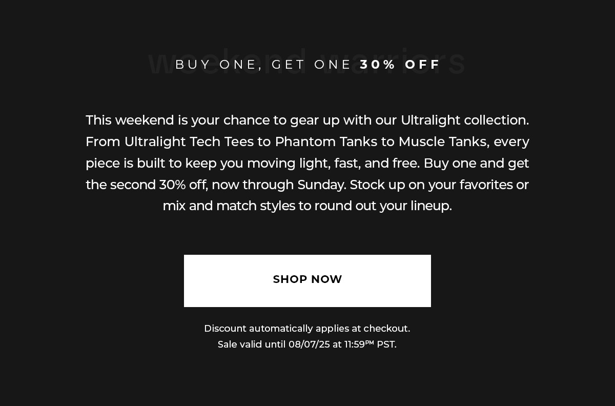 Anything Shorts, Buy one get one 30% off now through sunday 08/18/25.