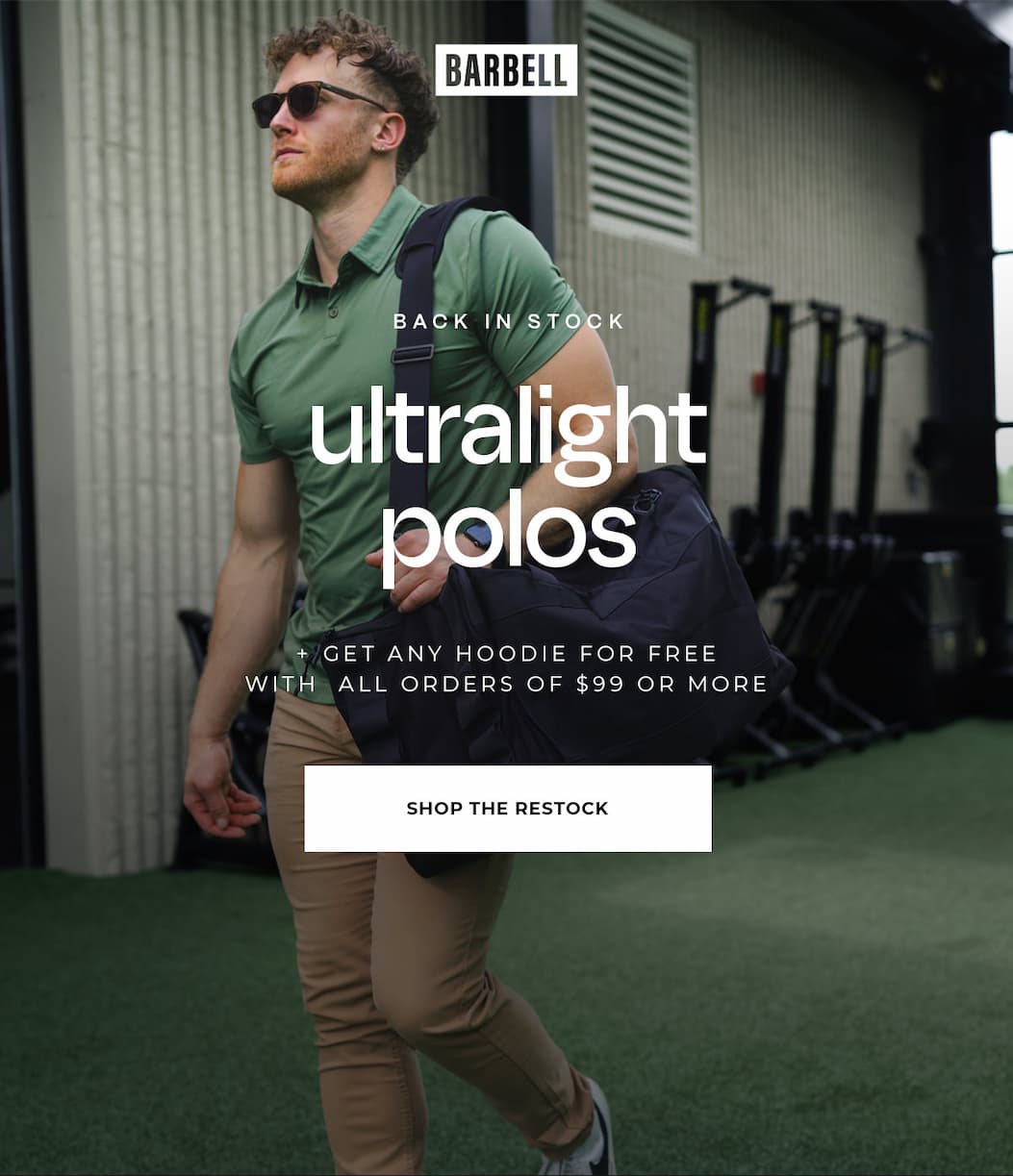 The Ultralight Polos are back in stock! Plus get any hoodie for free with all orders of $99 or more