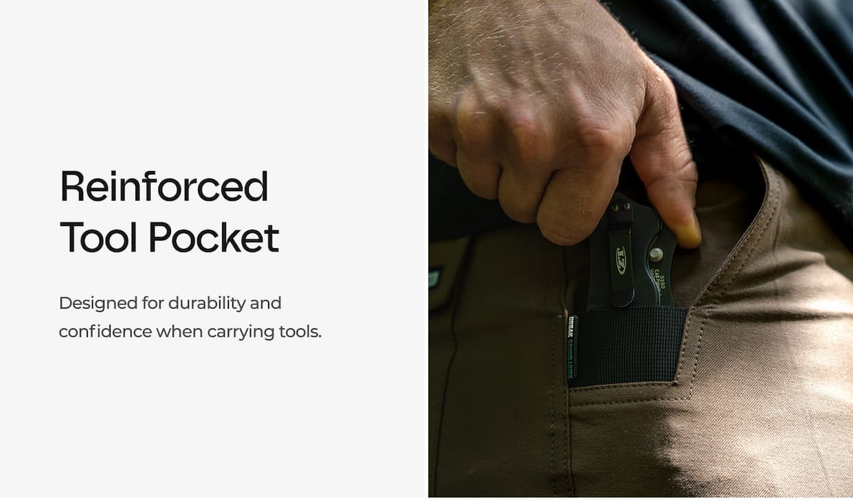 Reinforced Tool Pocket Designed for durability and confidence when carrying tools.