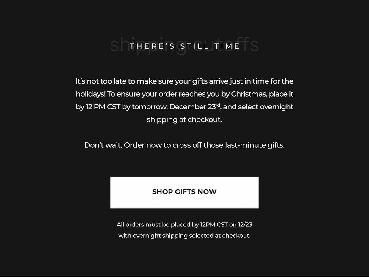Order by 12 PM CST tomorrow, Dec. 23rd with Overnight Shipping and get your gifts in time!