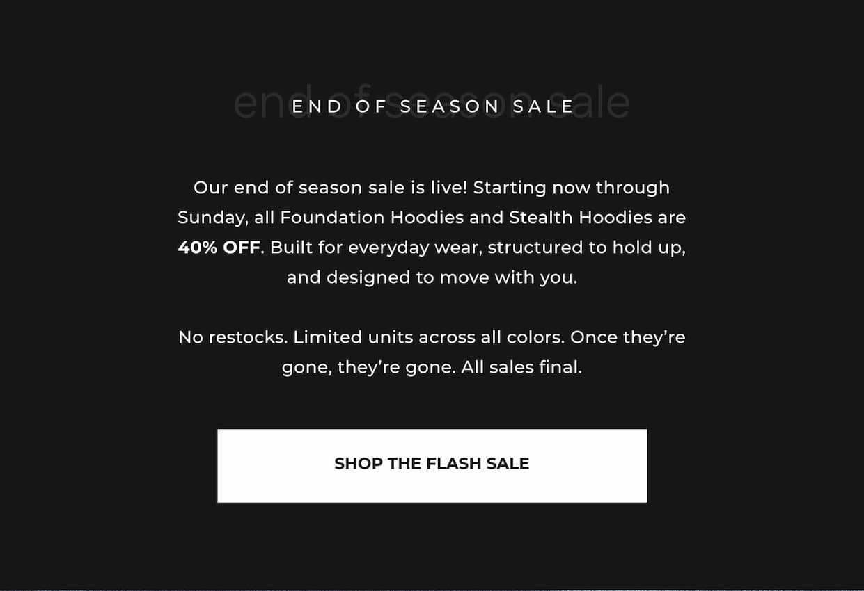 Now through Sunday, 40% Off All Foundation & Stealth Hoodies