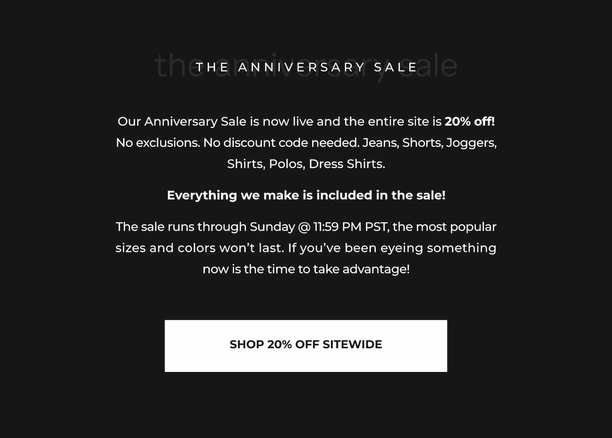 20% Off Sitewide. Ends Sunday @ 11:59 PM PST.