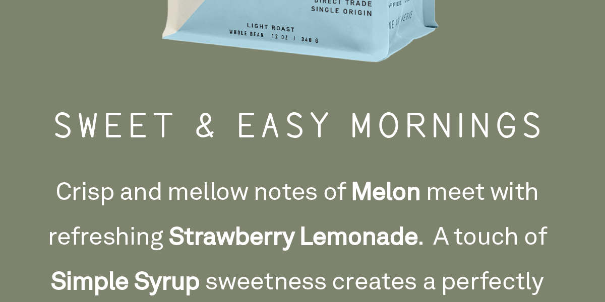 Crisp and mellow notes of melon meet with refreshing strawberry lemonade.  A touch of simple syrup sweetness creates a perfectly balanced summer cup.  This coffee is easy and delicious to brew in any way.