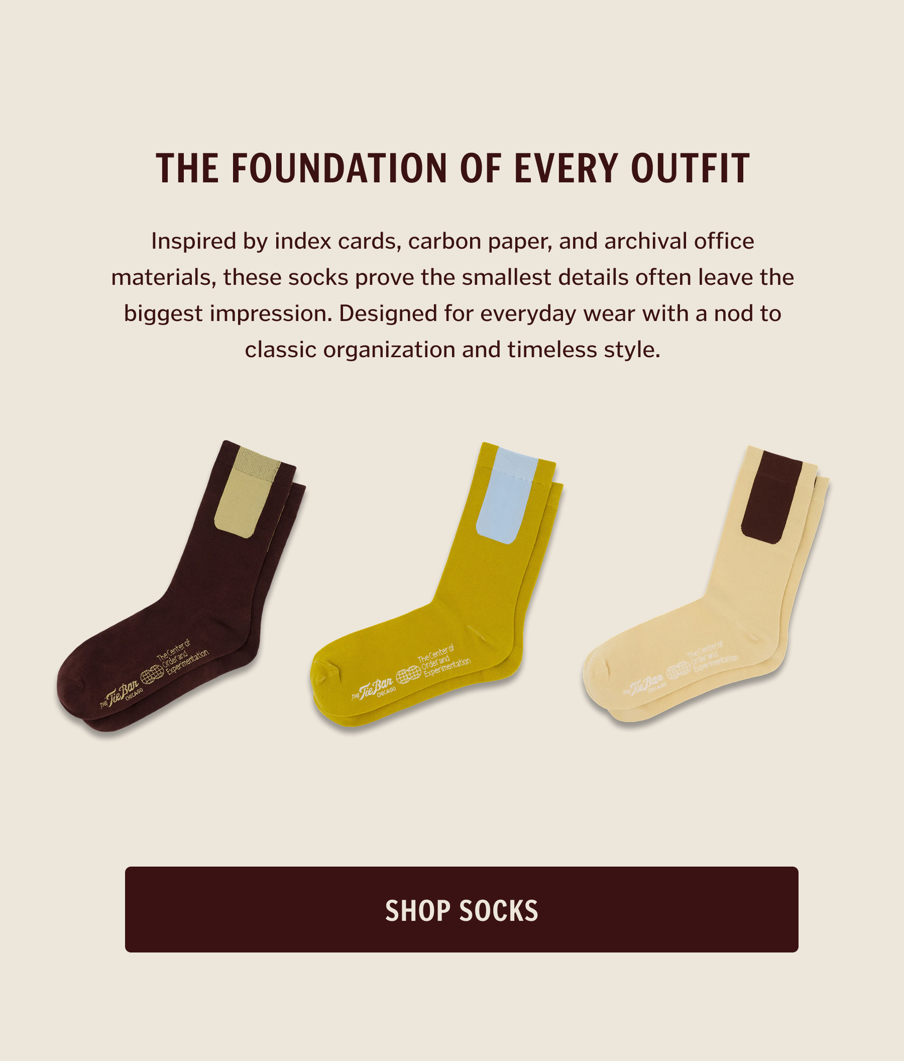 Inspired by index cards, carbon paper, and archival office materials, these socks prove the smallest details often leave the biggest impression. Designed for everyday wear with a nod to classic organization and timeless style.
