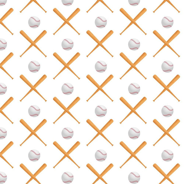 Realistic Wooden Bats & Baseballs Fabric