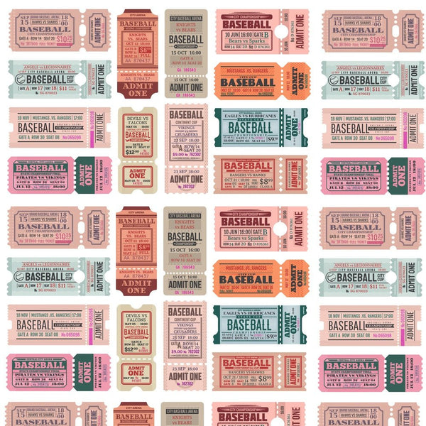 Retro Baseball Tickets Fabric