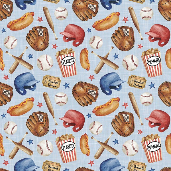Vintage Baseball Fabric - Blue