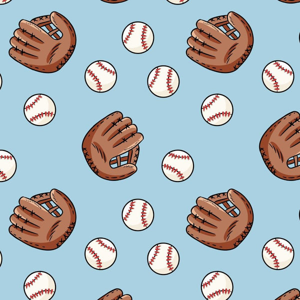 Baseballs & Gloves Fabric - Blue