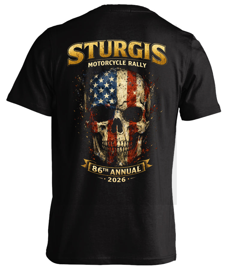 2026 Sturgis American Flag Skull T-shirt