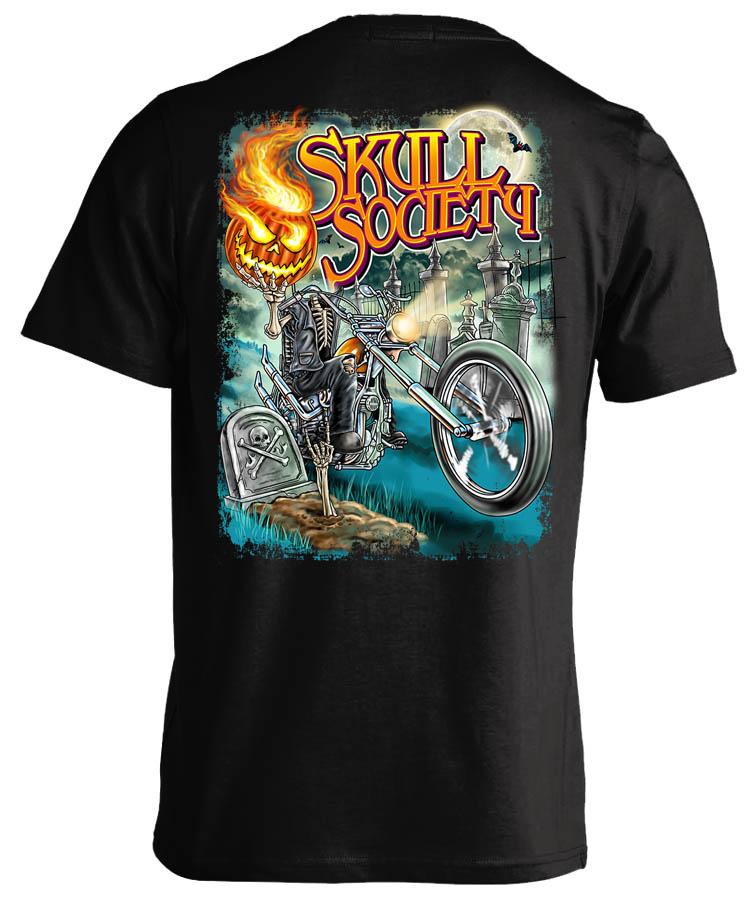 Pumpkin Head Halloween Biker T-shirt - Back Print