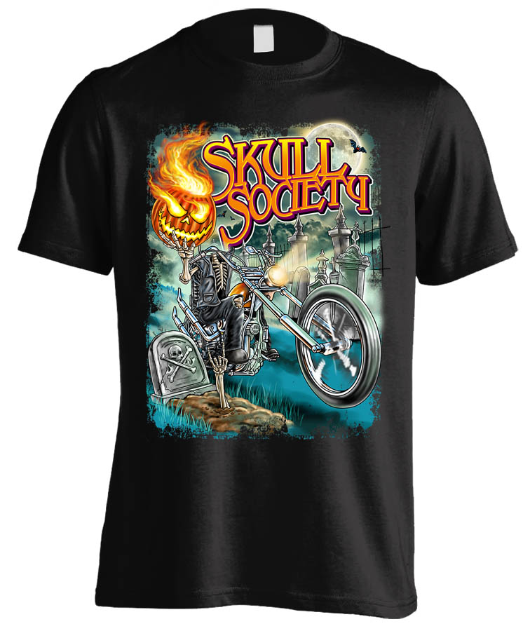 Pumpkin Head Halloween Biker T-shirt - Front Print