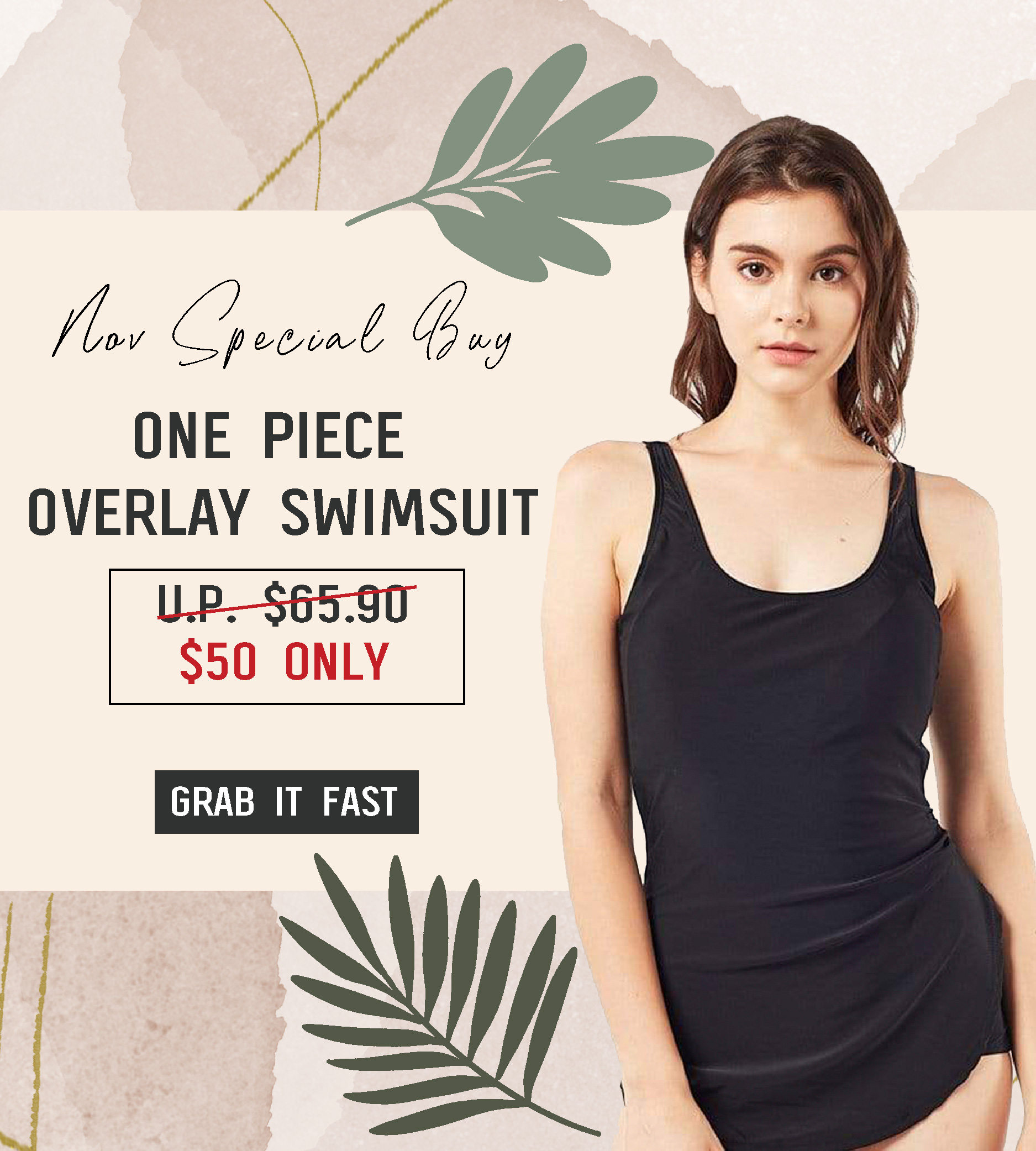 Nov Special Buy One Piece Overlay Swimsuit FUNFIT