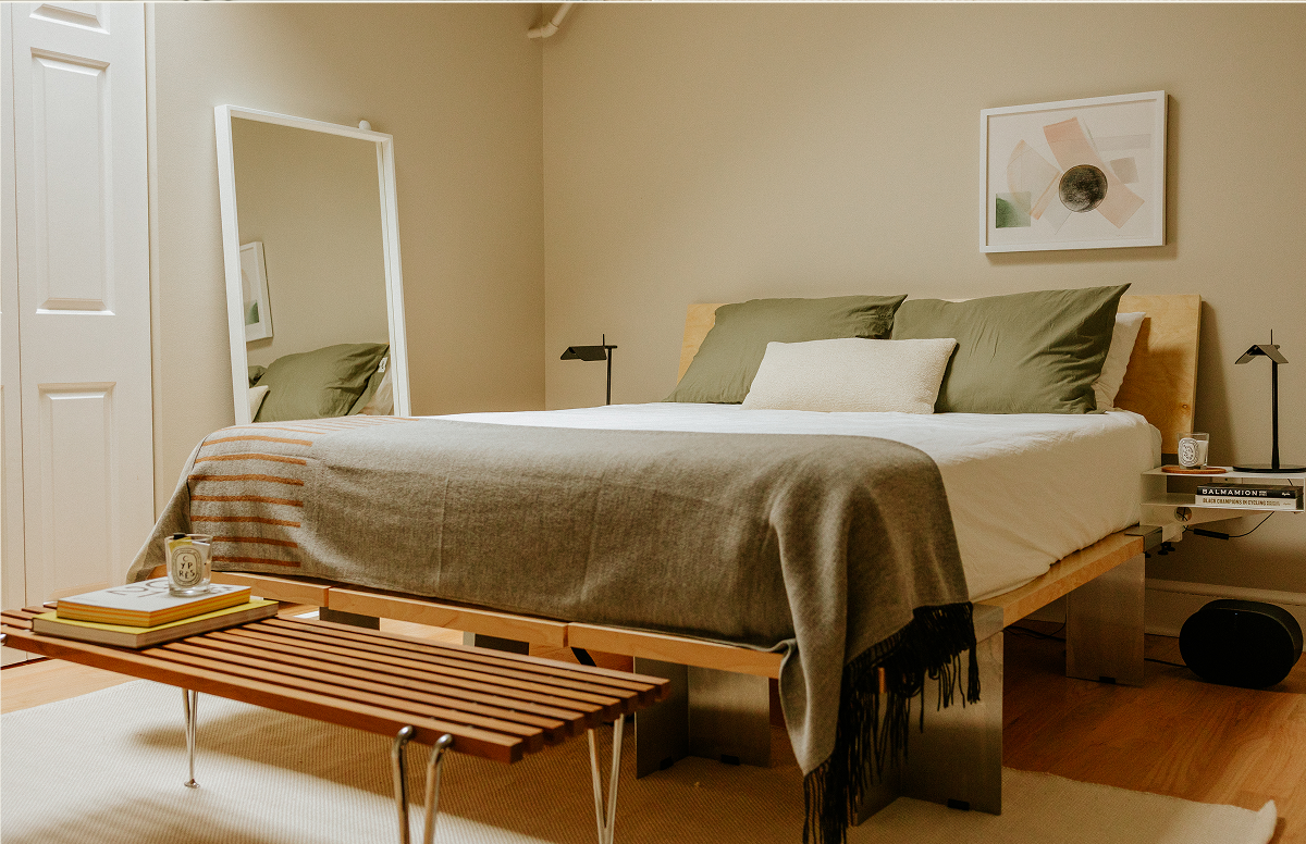 The Bed Frame (Lift Off) with Headboard, Bedside Table Add-On and Acton Slat Bench