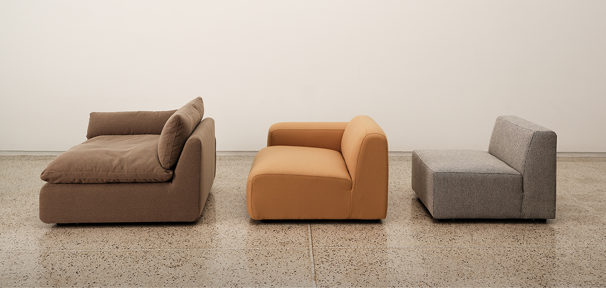 Pictured: Sink Down (Acorn), Soft Serve (Camel), and Form (Soft Blue)