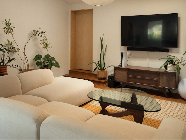 The Soft Serve Sectional in Crypton Nomad Crema, styled in Toshiko Shek's hillside LA living room.