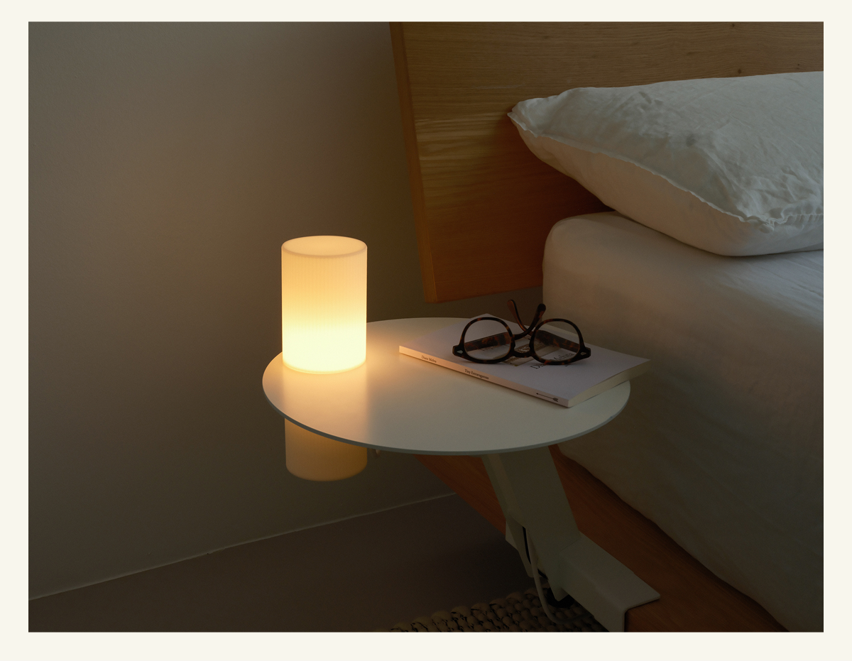 Let there be light. In collaboration with Gantri Made, The Pop Bedside Table also comes in an illuminated version featuring a fully integrated light with a soft, dimmable glow that.
