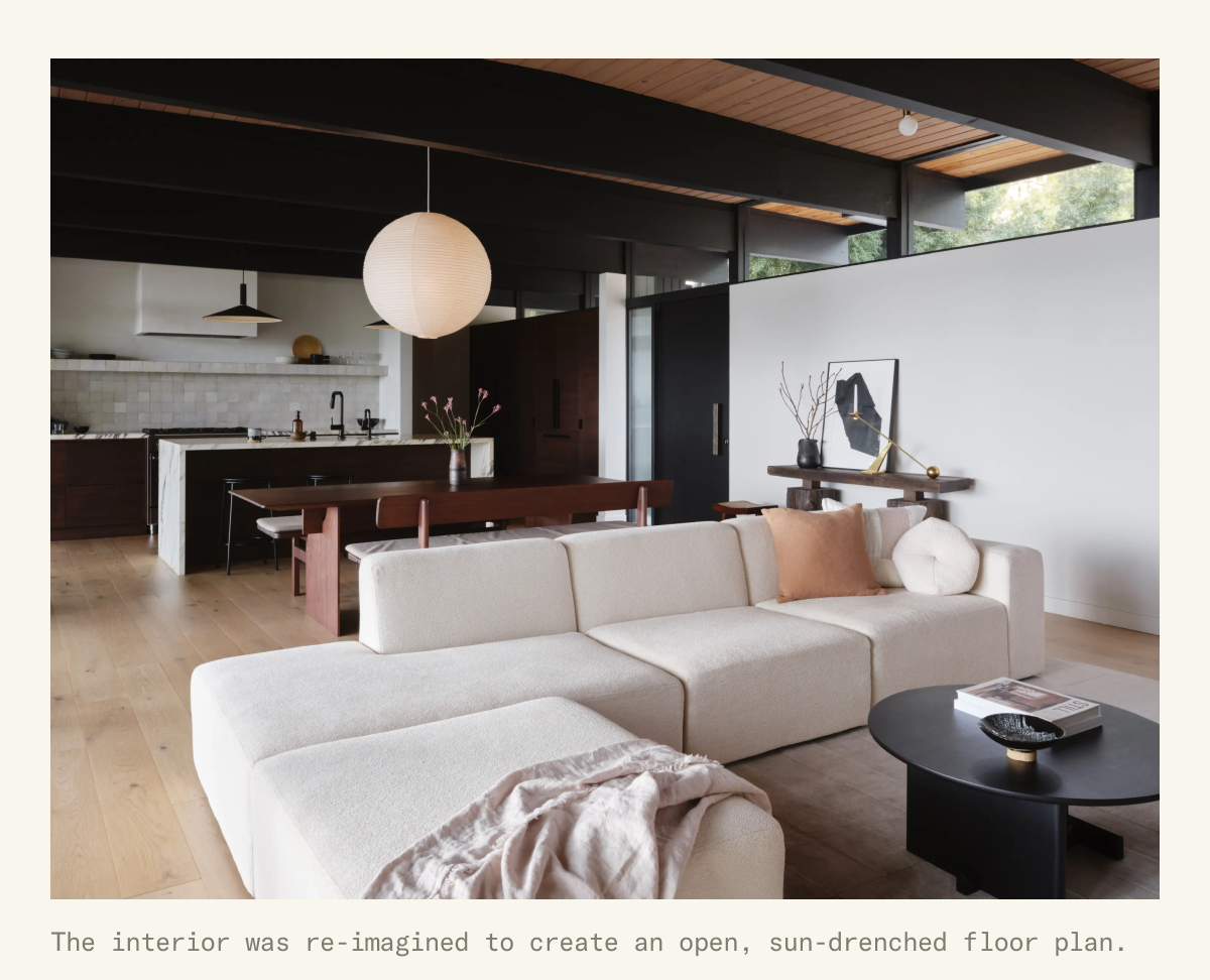 The interior was re-imagined to create an open, sun-drenched floor plan
