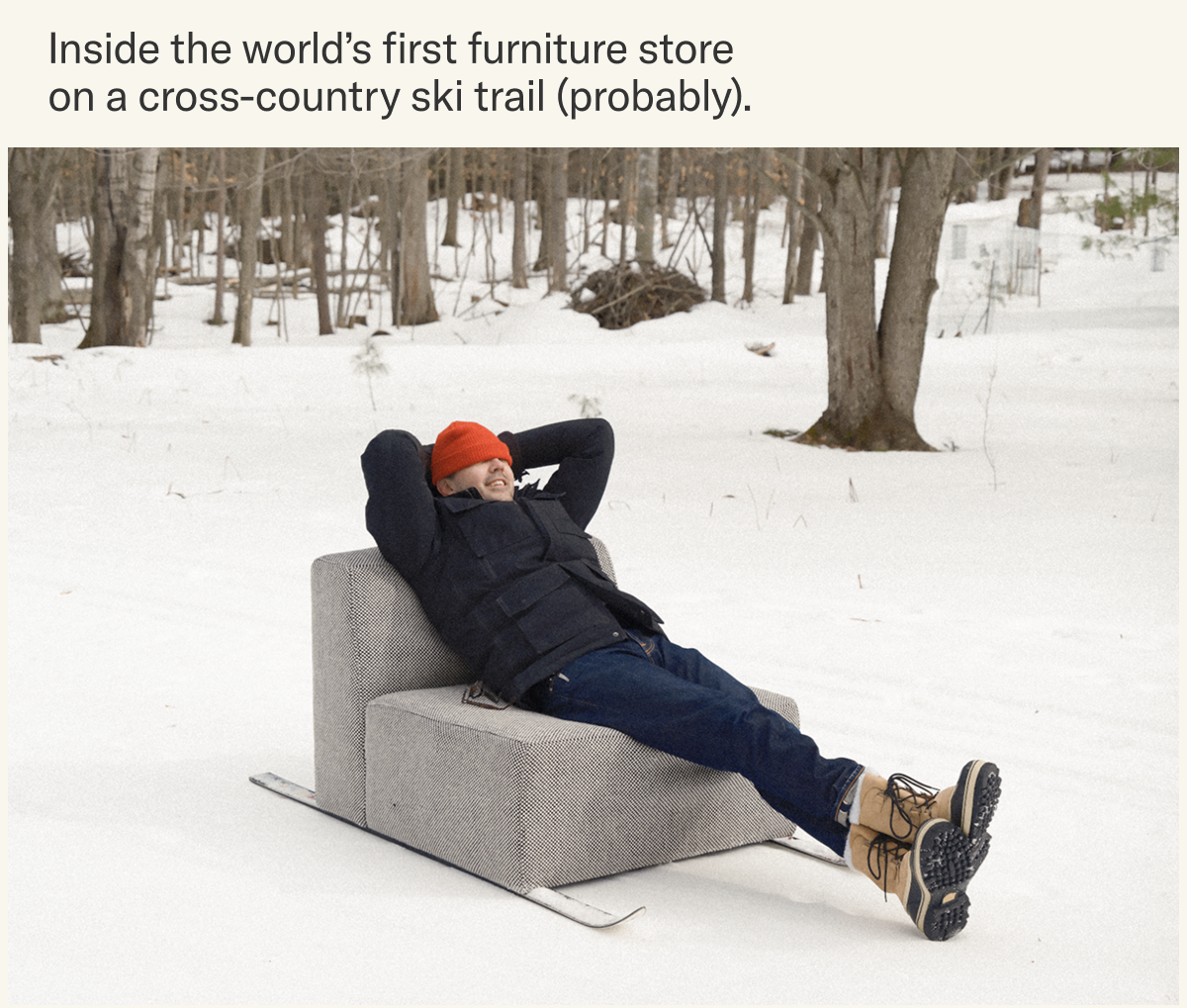 Inside the world's first furniture store on a cross-country ski trail (probably).
