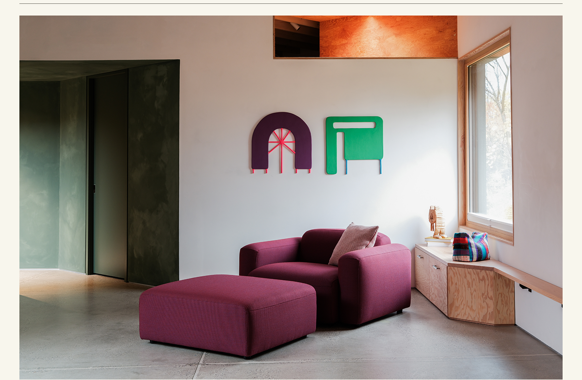The Soft Serve Lounge Chair with Ottoman in 'Raspberry' (Serpentine by Kvadrat)