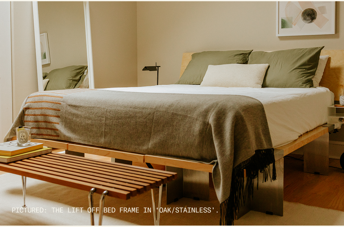 The Lift Off Bed - pictured in Oak/Stainless
