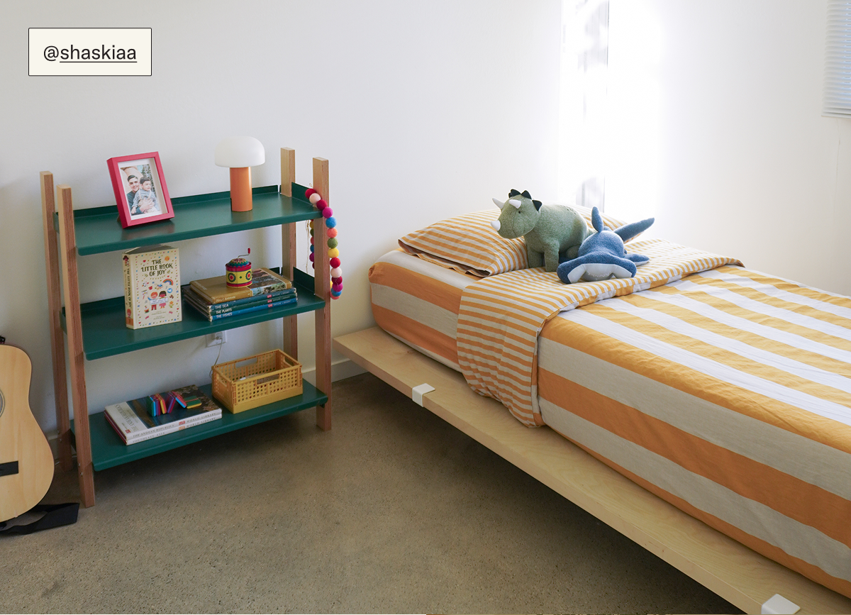 The Shelving System (Short) in Green/Ash as Bedroom storage by @shaskiaa.