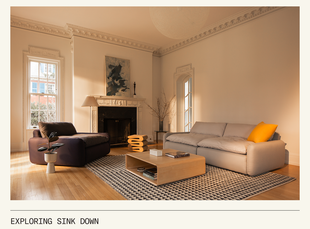 Pictured: The Sink Down Sectional & Lounge Chair paired with The Mod Table